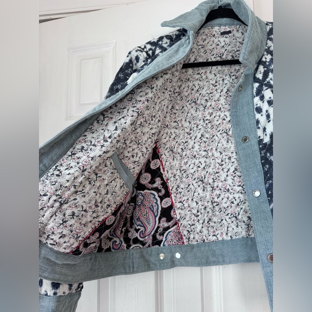 Anthropologie BlankNYC Denim-Trimmed Reversible Patchwork Jacket size M - Picture 9 of 11